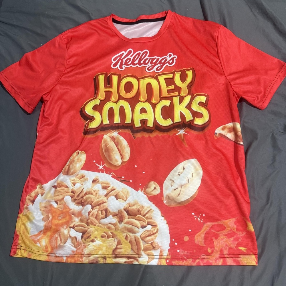 Kellogg's Shirt Mens 2XL Red‎ Honey Smacks All Over Graphic Tee Cereal Novelty
